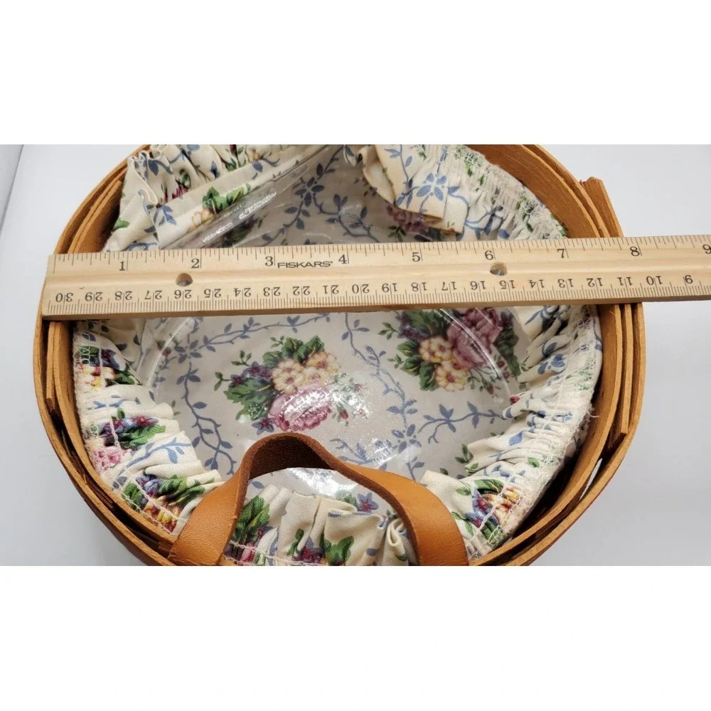 Longaberger Round Double Handle Basket Rose‎ Floral Liner & Protector
